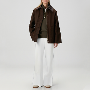 White side stripe straight-leg women's casual trousers