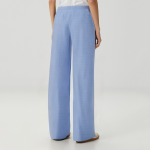 Blue plaid straight-leg women's casual trousers