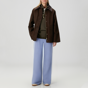 Blue plaid straight-leg women's casual trousers