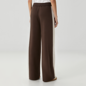 Brown side stripe wide-leg women's casual trousers