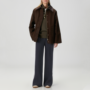 Blue side stripe mid-rise women's casual trousers