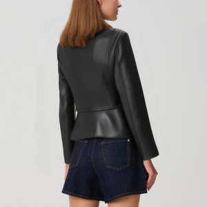 Women's black faux leather zip-front jacket