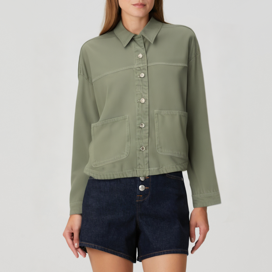 Green lapel button women's denim jacket