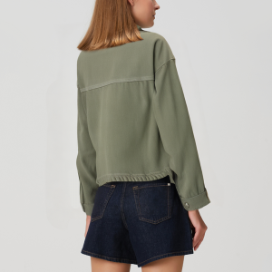Green lapel button women's denim jacket