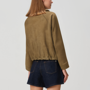 Elegant brown lapel zipper women's jacket