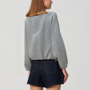 Grey soft crew neck zippered women's jacket