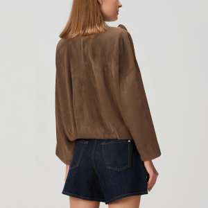 Vintage brown lapel zipper women's jacket