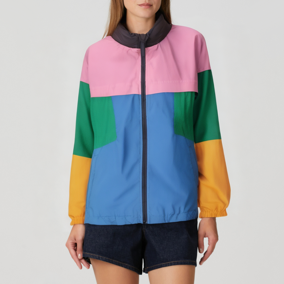 Contrast color stitching stand collar women's jacket