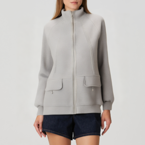 Gray loose stand collar zipper women's jacket
