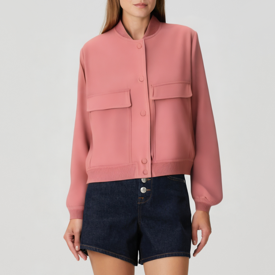 Fashion pink snap button women's jacket