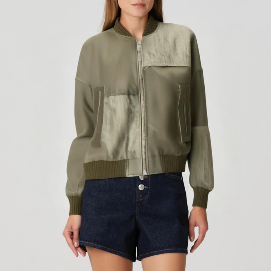 Distressed contrast color stitching women's jacket