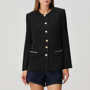 Women's round neck contrast stitching blazer