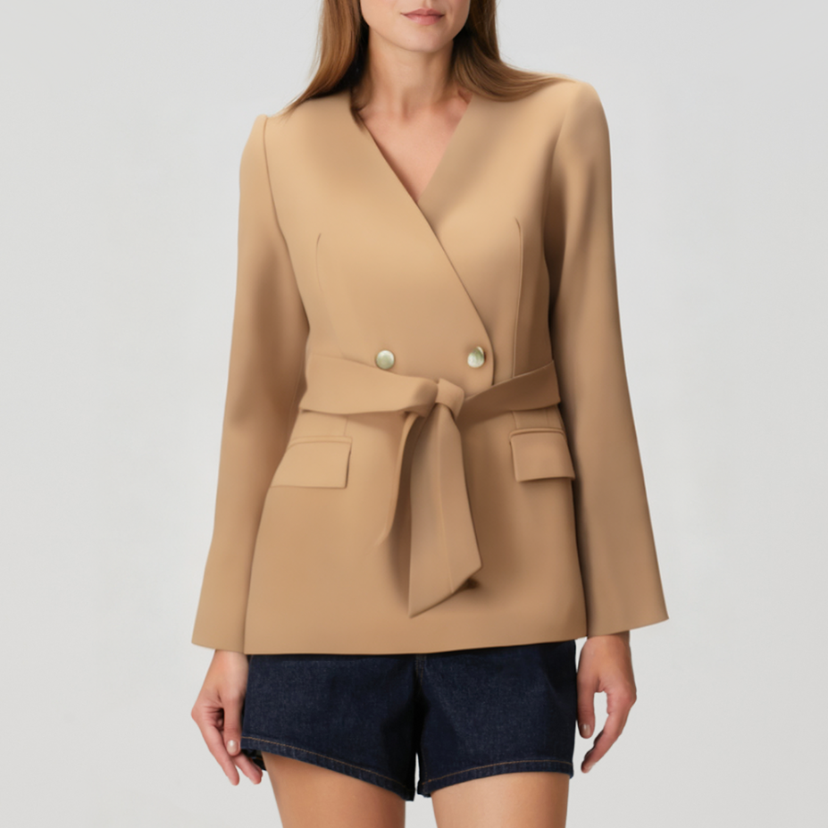 Double-breasted V-neck casual women's suit jacket