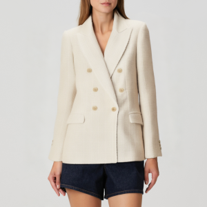 Plaid textured double-breasted women's suit jacket