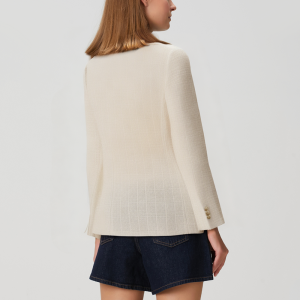 Plaid textured double-breasted women's suit jacket