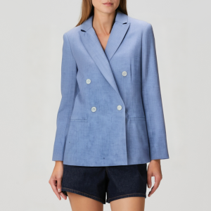 Blue loose double-breasted women's suit jacket