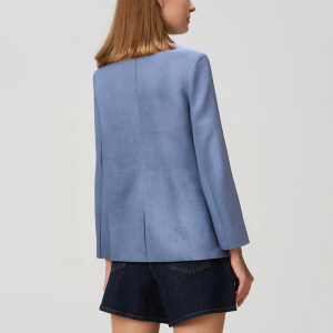 Blue loose double-breasted women's suit jacket