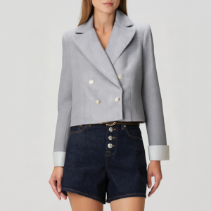 Simple grey double-breasted women's suit jacket