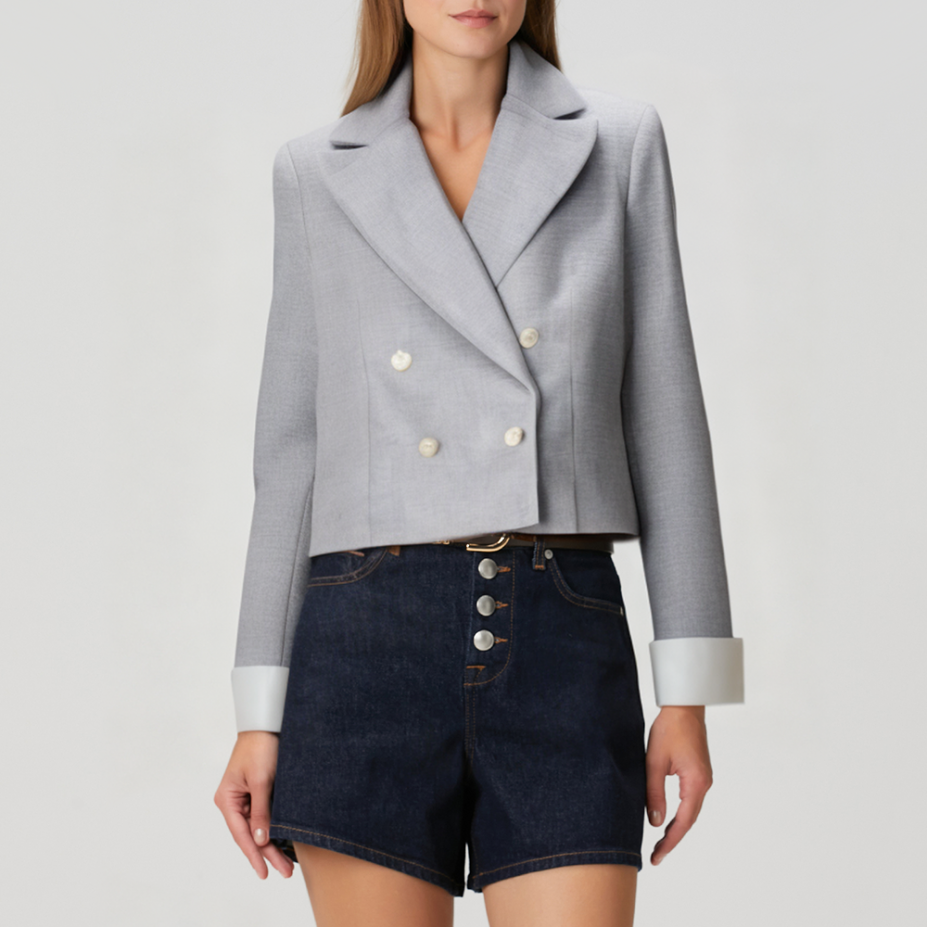 Simple grey double-breasted women's suit jacket