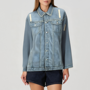 High-quality soft distressed women's denim jacket