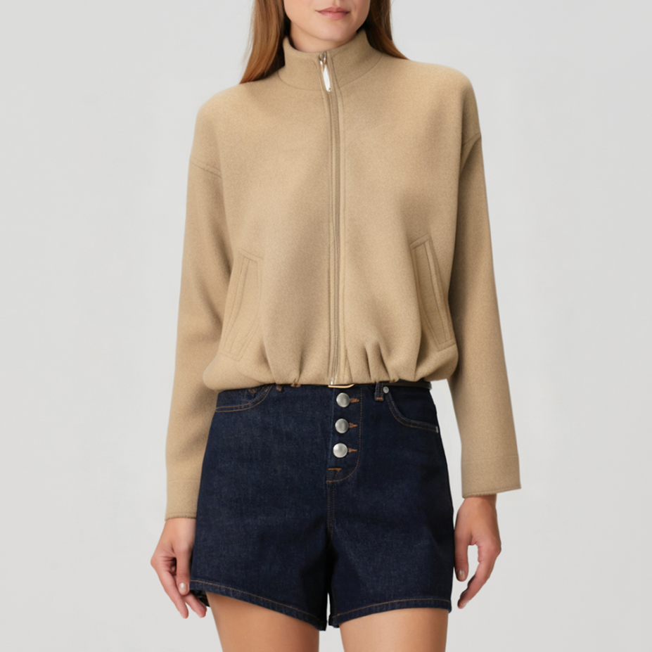 Fashionable stand collar zipper women's jacket