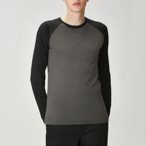 Contrast color stitching round neck men's long sleeves