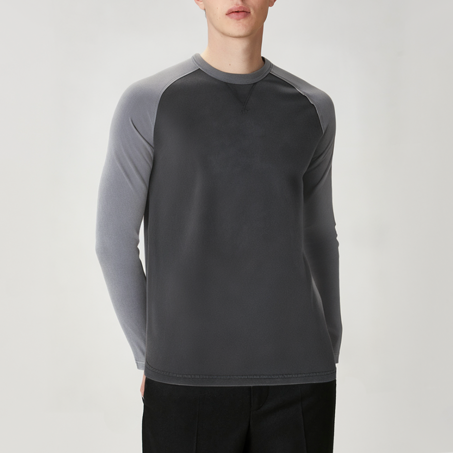 Contrast color casual slim fit men's long sleeve