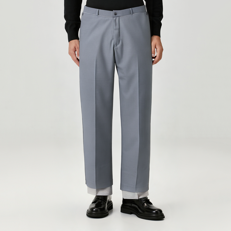 High quality grey straight-leg men's casual trousers