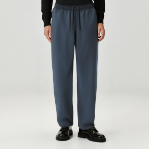 Dark blue elastic waist straight men's casual pants