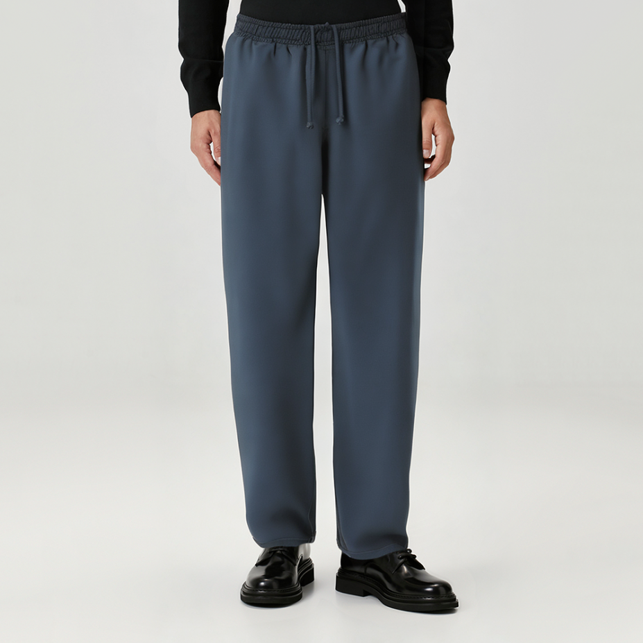 Dark blue elastic waist straight men's casual pants