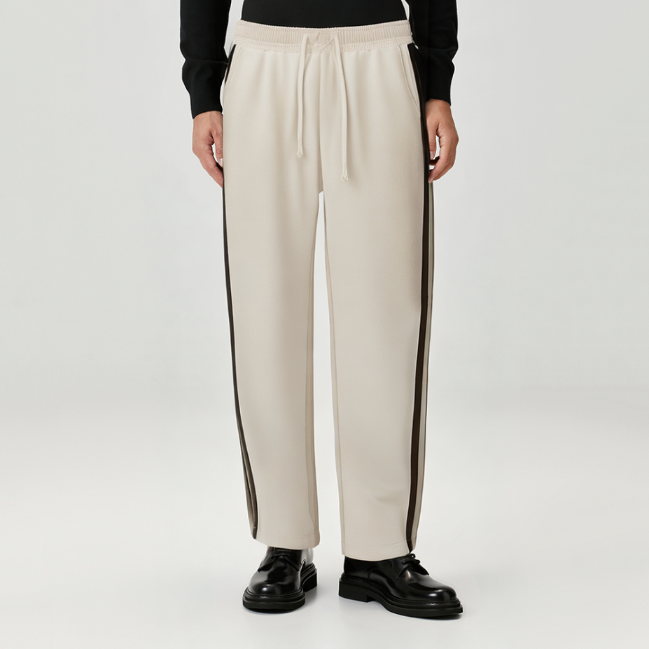 Beige high waist loose men's casual pants