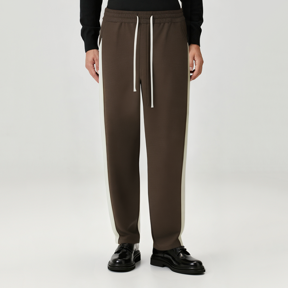 Brown side stripe straight-leg men's casual pants