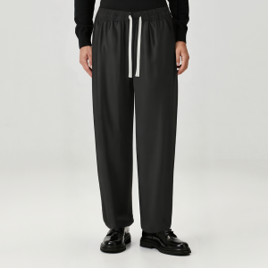 Black breathable straight-leg men's casual pants