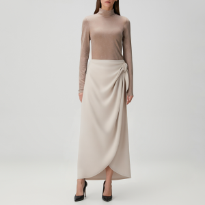 Beige side twist straight skirt for women