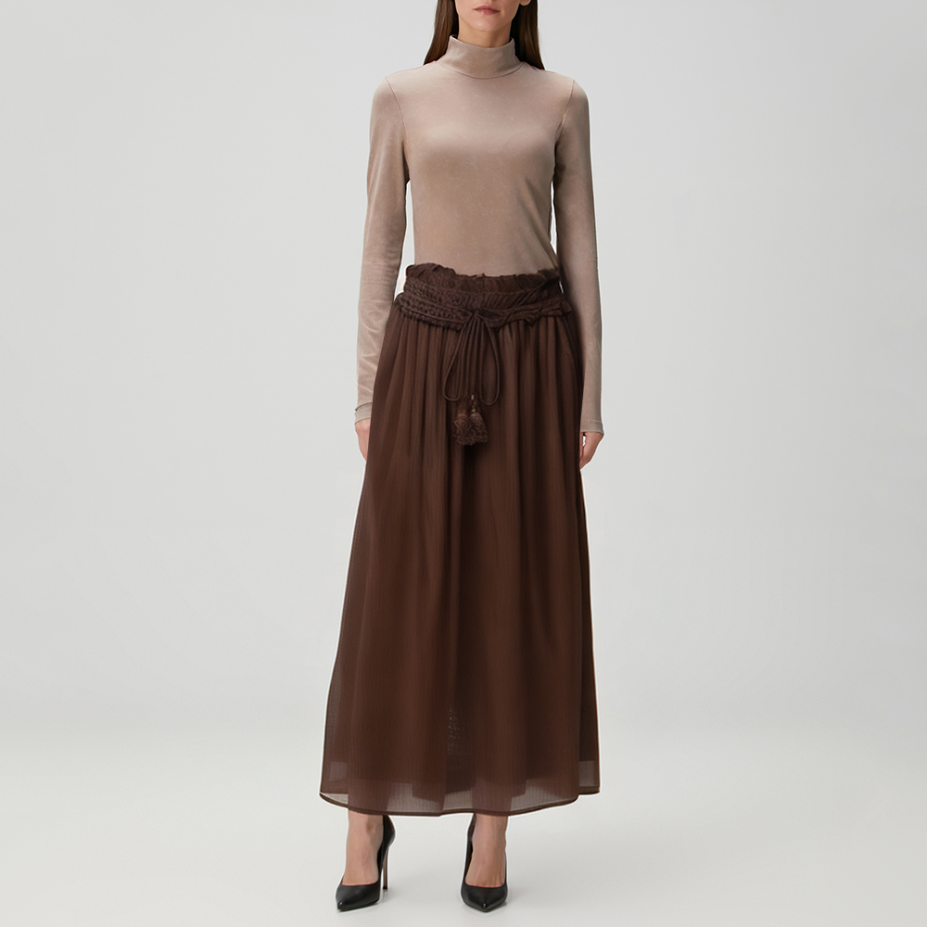 Pleated elastic wide waist women's skirt