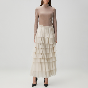 Elegant ruffled layered high waist women's skirt