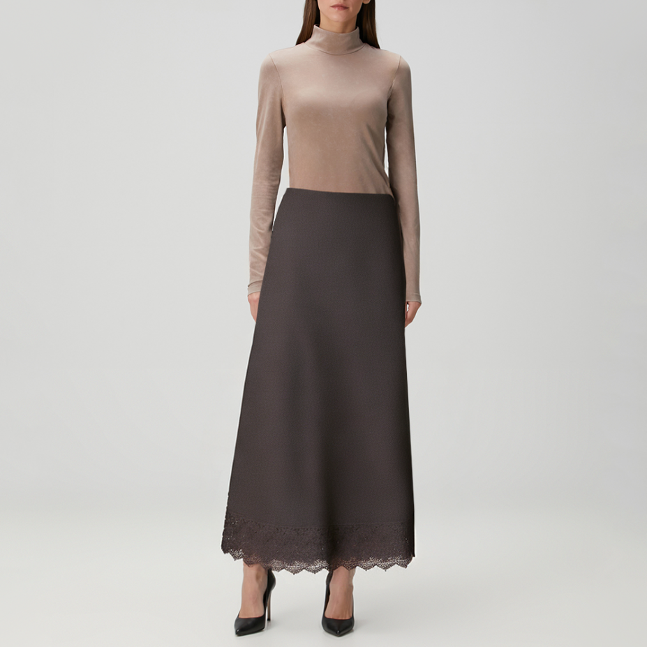 Khaki high-waisted asymmetrical women's skirt