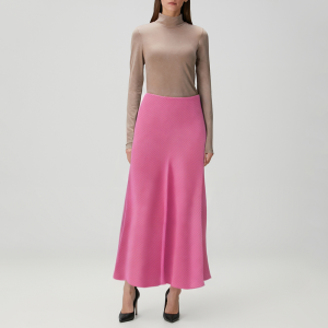Striped pink satin textured women's skirt