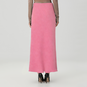 Striped pink satin textured women's skirt