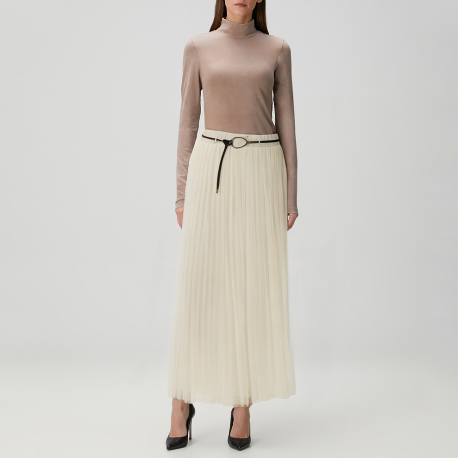 Beige all-match pleated women's skirt