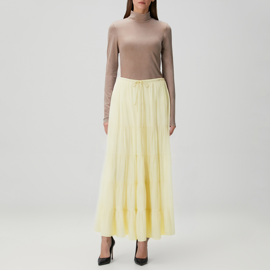 Yellow elegant pleated casual women's skirt