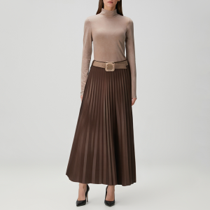 Brown elegant pleated women's skirt