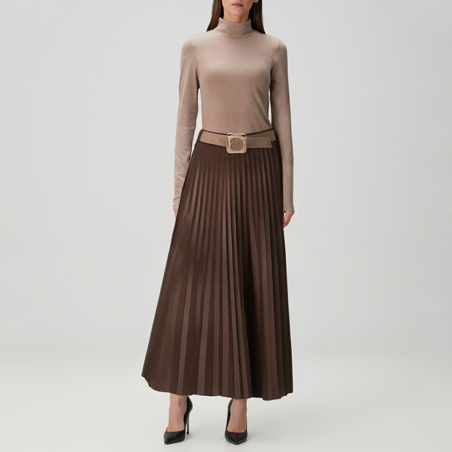 Brown elegant pleated women's skirt