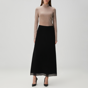 Black sequined hem straight skirt for women