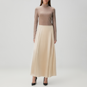 Beige high-waisted satin women's skirt