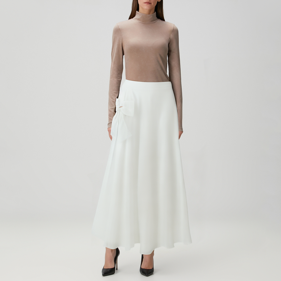 White bow high waist loose women's skirt