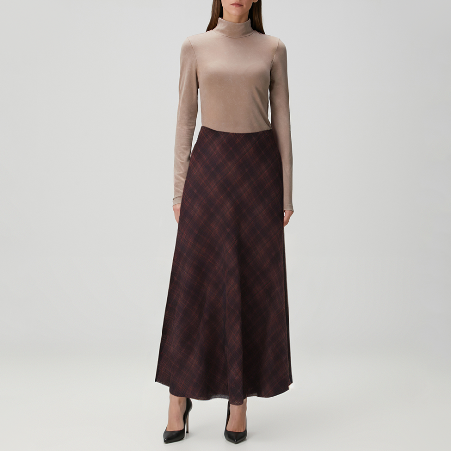 Elegant high-waisted plaid women's skirt