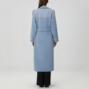 Blue double-breasted women's denim trench coat