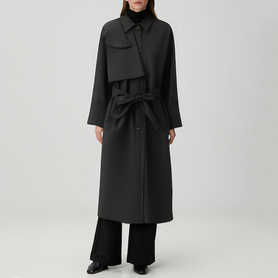 Fashion lapel single-breasted women's trench coat