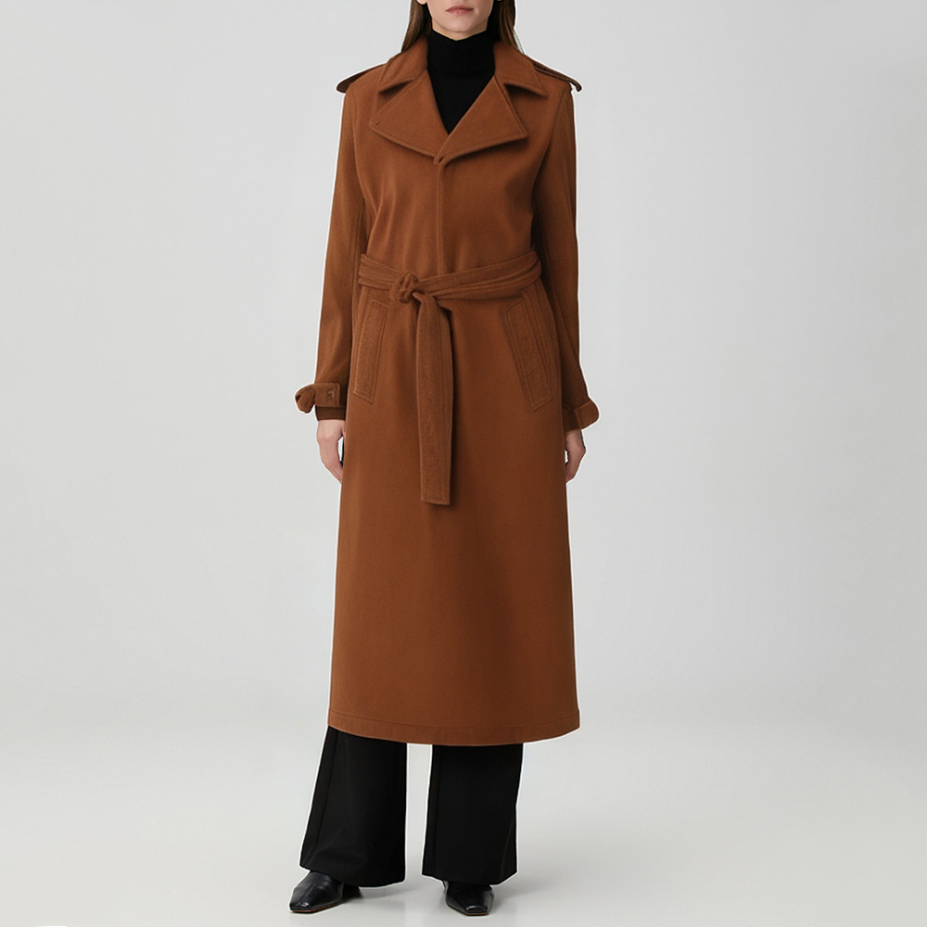 Brown lapel suede women's trench coat